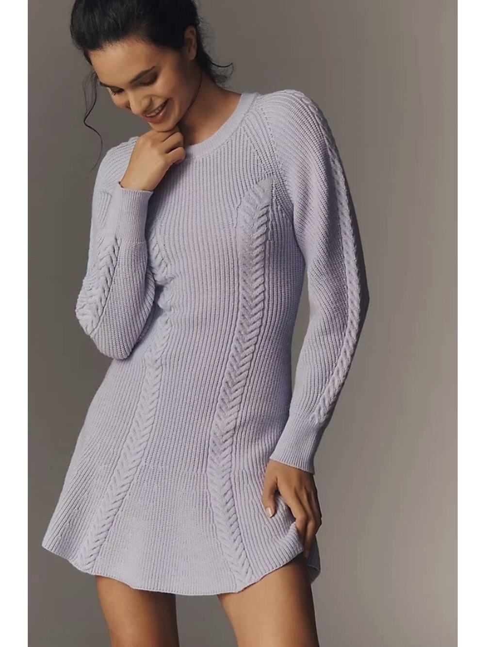By Anthropologie Knit Long Sleeve Sweater Skater Dress in Lavender S NWT $188